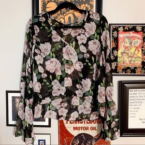 Sheer Pink Rose Floral Cropped Top F21